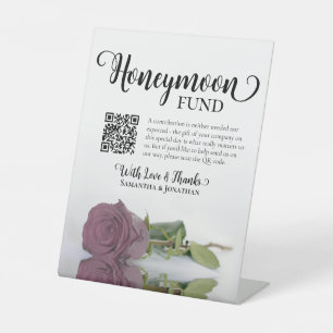 Elegant Dusty Mauve Rose Honeymoon Fund QR Code Pedestal Sign