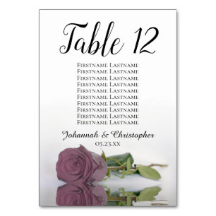 Elegant Dusty Mauve Rose Seating Chart Wedding Table Number