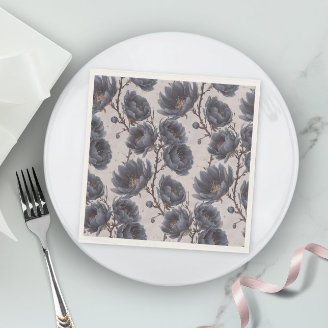 Elegant dusty navy blue flower rustic wedding napkin (Creator Uploaded)