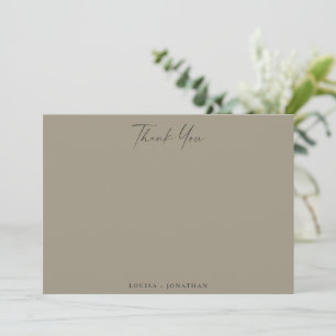 Elegant Dusty Olive Script Custom Names Wedding Thank You Card