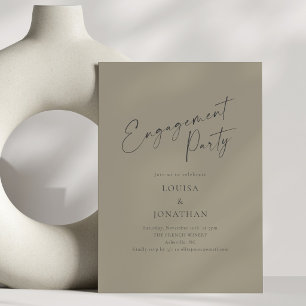 Elegant Dusty Olive Script Engagement Party Invitation