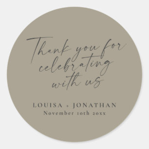 Elegant Dusty Olive Trendy Script Custom Thank You Classic Round Sticker