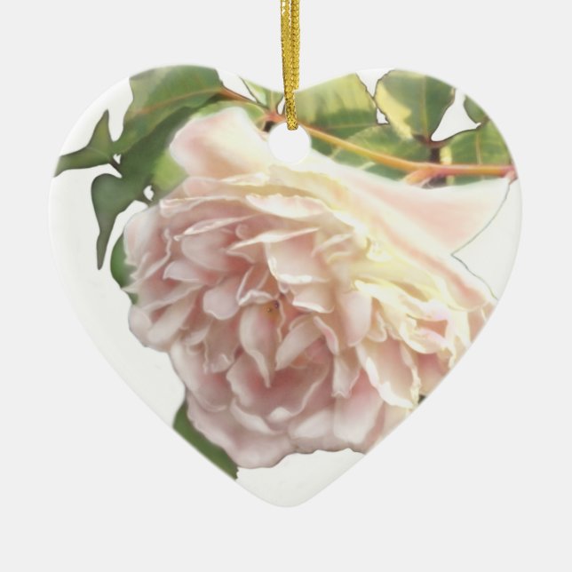 Elegant dusty peachy orange white floral rose ceramic ornament (Front)