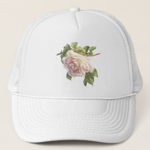 Elegant dusty peachy orange white floral rose trucker hat