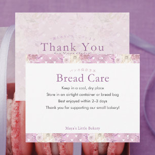 Elegant Dusty Pin Floral Bread Care Instructions Thank You Card