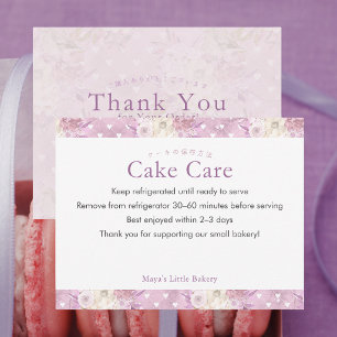 Elegant Dusty Pin Floral Cake Care Instructions Thank You Card