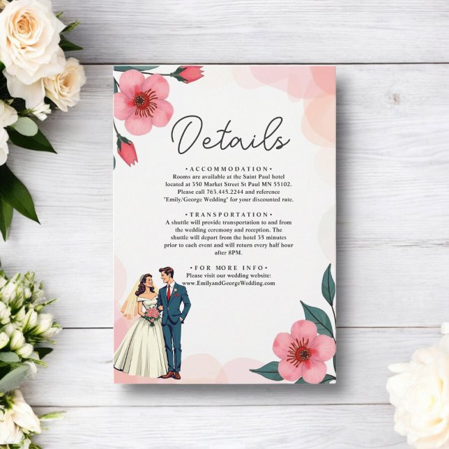 Elegant Dusty Pink Bride And Groom Floral Wedding Enclosure Card (Creator Uploaded)