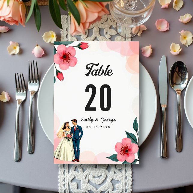 Elegant Dusty Pink Bride And Groom Floral Wedding Table Number (Creator Uploaded)