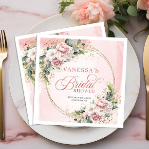 Elegant dusty pink eucalyptus greenery bridal show napkin