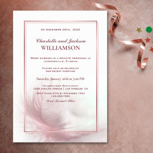Elegant Dusty Pink Feather Wedding Reception Invitation