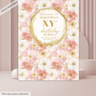 Elegant dusty pink floral birthday party backdrop tapestry