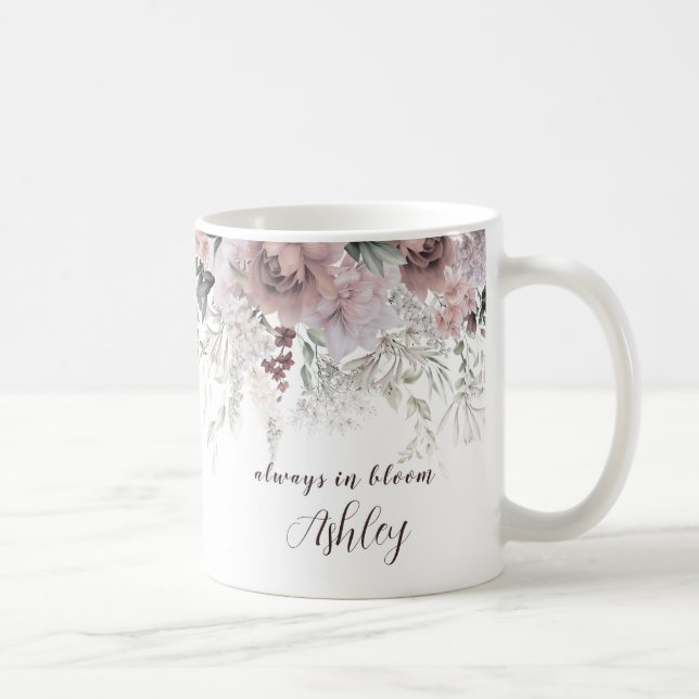 Elegant Dusty Pink Floral First Name  Coffee Mug (Right)