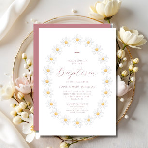 Elegant Dusty Pink Floral Girl Baptism Invitation
