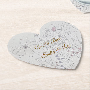 Elegant Dusty Pink Floral Heart Paper Coaster
