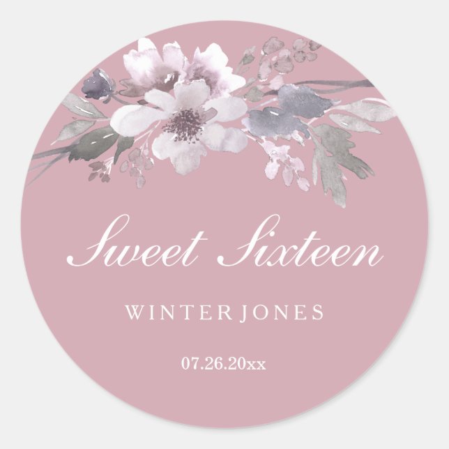 Elegant Dusty Pink Floral Sweet 16 Stickers (Front)