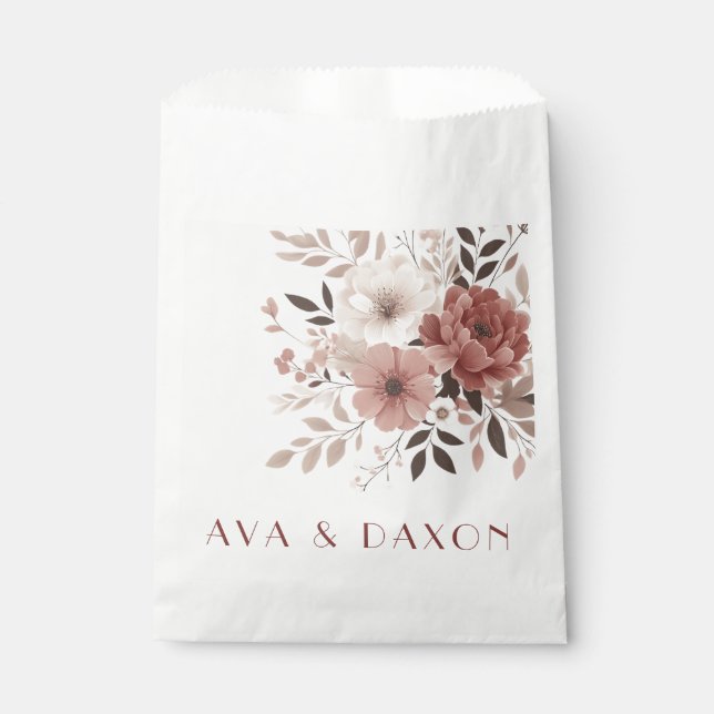 Elegant Dusty Pink Floral Wedding Favour Bag (Front)