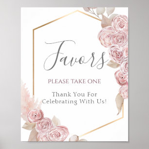 Elegant Dusty Pink Flowers Gold Wedding Favour Sig Poster