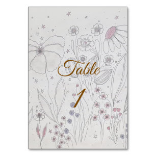 Elegant Dusty Pink Grey Hand Drawn Floral Wedding Table Number