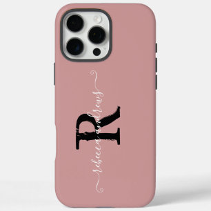 Elegant Dusty Pink Initials Monogram Script Name  iPhone 16 Pro Max Case