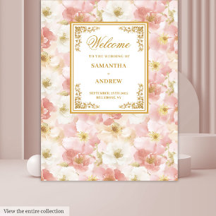 Elegant dusty pink ivory floral wedding backdrop tapestry