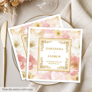 Elegant dusty pink ivory floral wedding napkins