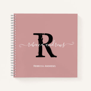 Elegant Dusty Pink Monogram Script Name Initial Notebook