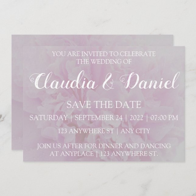 Elegant dusty pink peony floral wedding  invitation (Front/Back)