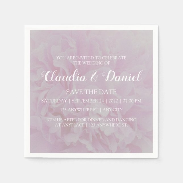 Elegant dusty pink peony floral wedding party napkin (Front)