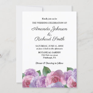 Elegant Dusty Pink Purple Floral Wedding Invitation
