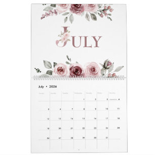 Elegant Dusty Pink Rose 2026 Calendar