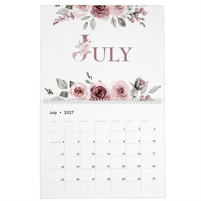 Elegant Dusty Pink Rose 2026 Calendar (Jul 2027)