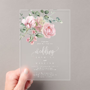 Elegant Dusty Pink Rose Floral Wedding  Acrylic Invitations