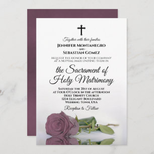 Elegant Dusty Pink Rose Modern Catholic Wedding Invitation