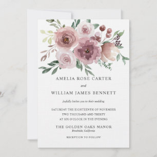 Elegant Dusty Pink Rose Modern Floral Wedding Invitation