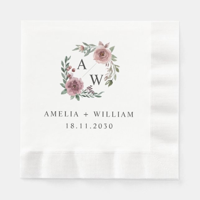 Elegant Dusty Pink Rose Modern Floral Wedding Napkin (Front)