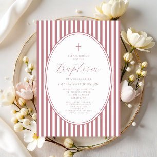 Elegant Dusty Pink Script Girl Baptism Invitation