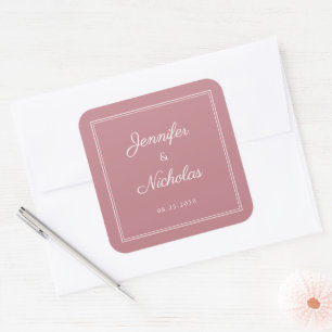 Elegant Dusty Pink Script Wedding Square Sticker