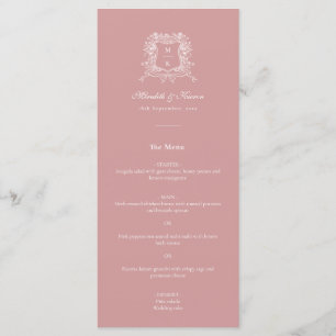 Elegant Dusty Pink Vintage Crest Thank You Wedding Menu