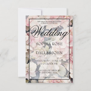 Elegant dusty pink watercolor floral hydrangeas invitation
