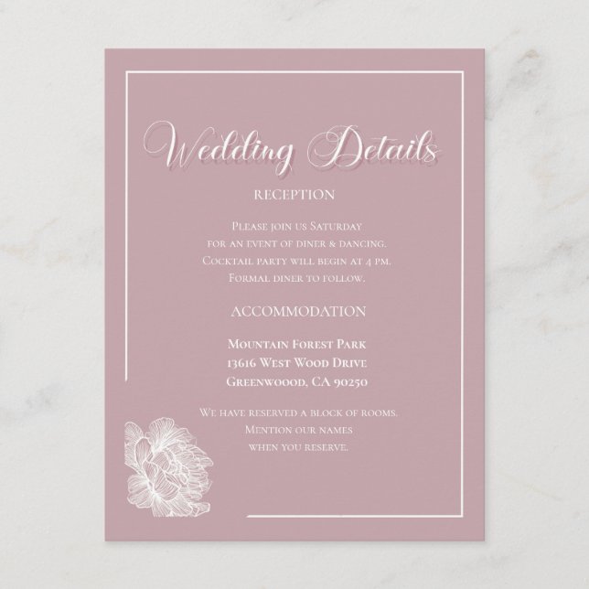 Elegant Dusty Pink White Floral Wedding Enclosure Card (Front)