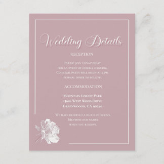 Elegant Dusty Pink White Floral Wedding Enclosure Card