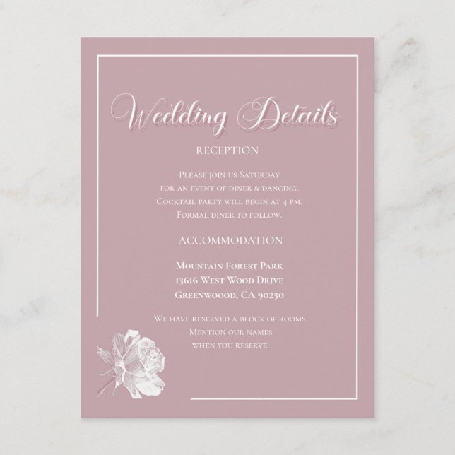 Elegant Dusty Pink White Floral Wedding Enclosure Card (Front)