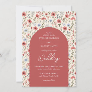 Elegant dusty pink wild flowers arch wedding invitation