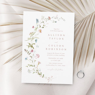 Elegant Dusty Pink Wildflower Rustic Boho Wedding Invitation