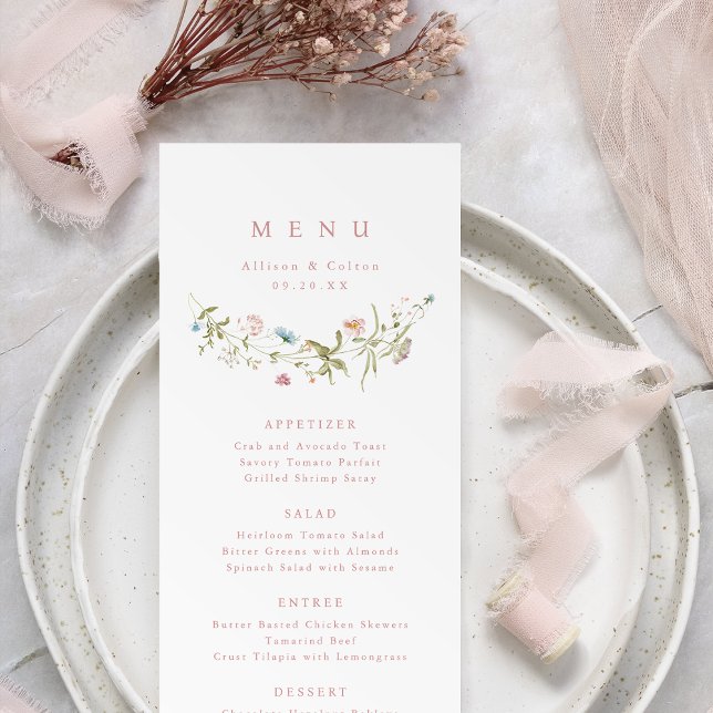 Elegant Dusty Pink Wildflower Rustic Boho Wedding Menu (Elegant Dusty Pink Wildflower Rustic Boho Wedding Menu)