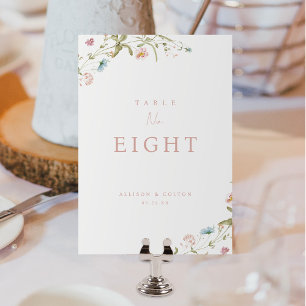 Elegant Dusty Pink Wildflower Rustic Boho Wedding Table Number