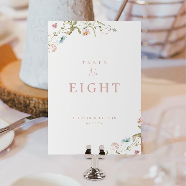 Elegant Dusty Pink Wildflower Rustic Boho Wedding Table Number (Elegant Dusty Pink Wildflower Rustic Boho Wedding Table Number)