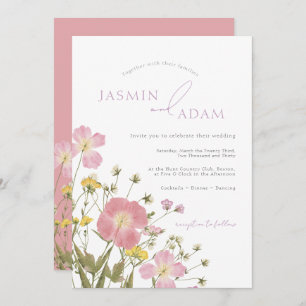 Elegant Dusty Pink Wildflowers Wedding Invitation
