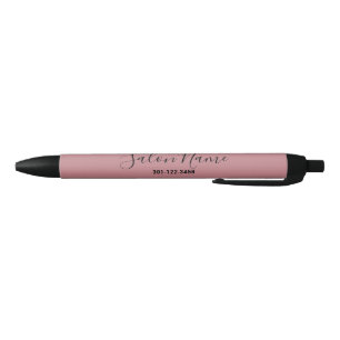 Elegant Dusty Pink with Black Script Salon Name Ink Pen