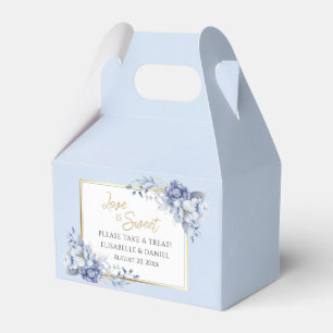 Elegant Dusty Powder Blue and Gold Floral Wedding Favour Box
